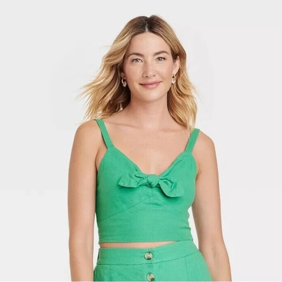Universal Thread Tops - Universal Thread Women's Linen Tie-Front Cropped Tank Top Perfect Mint Green XXL